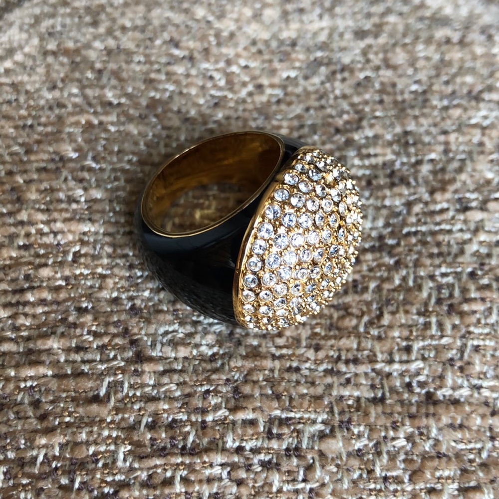 CC Skye Crystal Dome Ring Gold Black Enamel